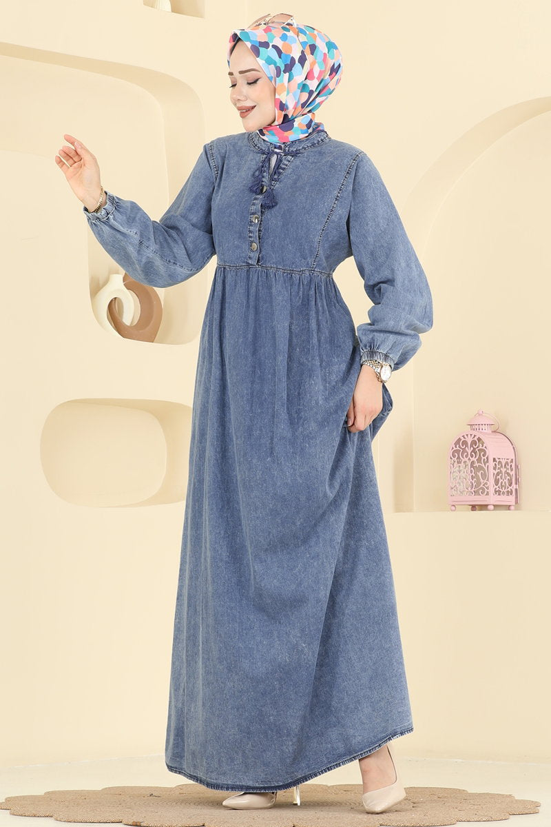 Tassel-Detail Denim Dress - Light Denim