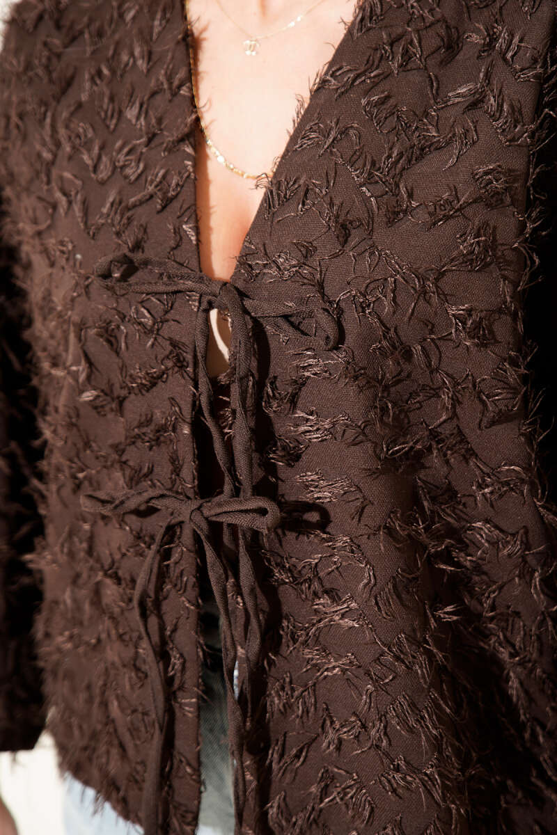 Tasselled Tie Kimono - Brown