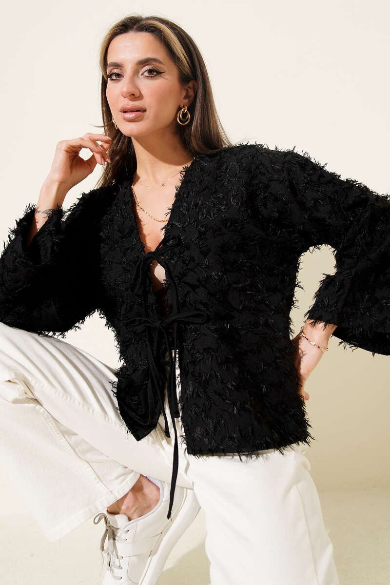 Tasselled Tie Kimono - Black