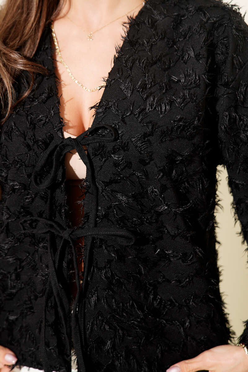 Tasselled Tie Kimono - Black
