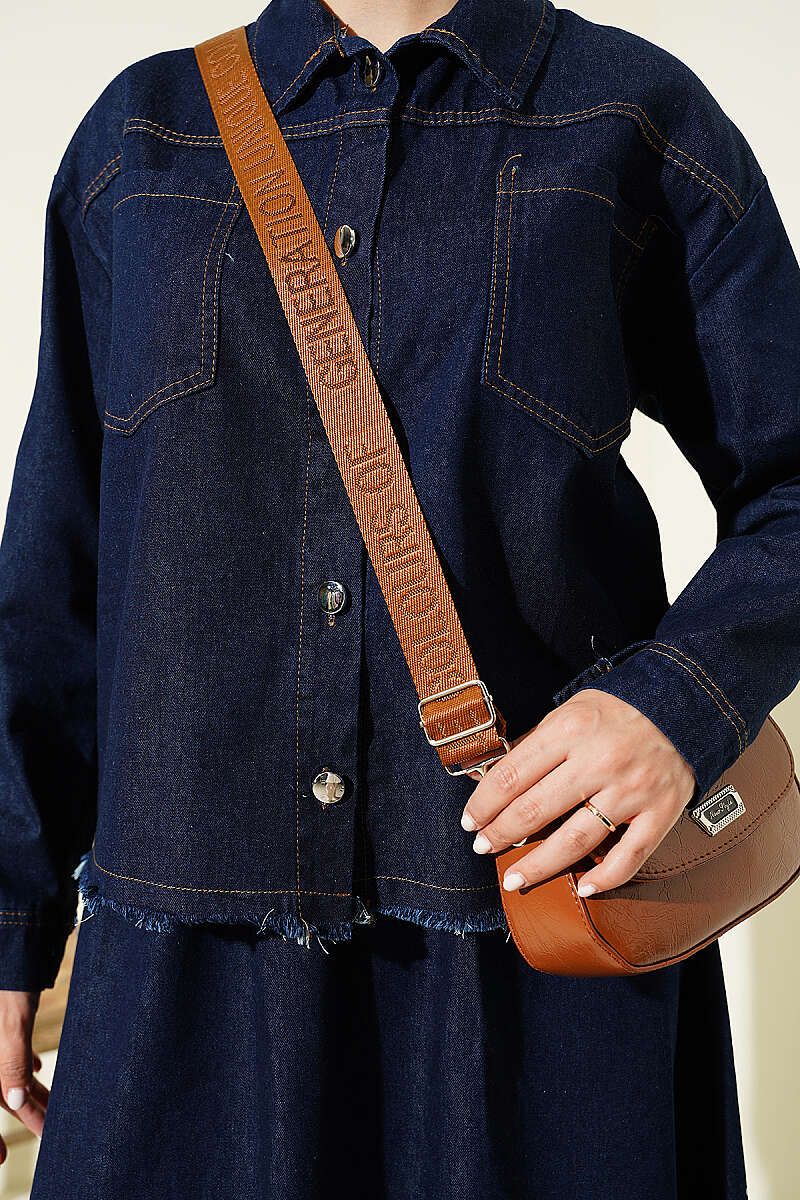 Denim Skirt Two-Piece Set with Tassels - Navy