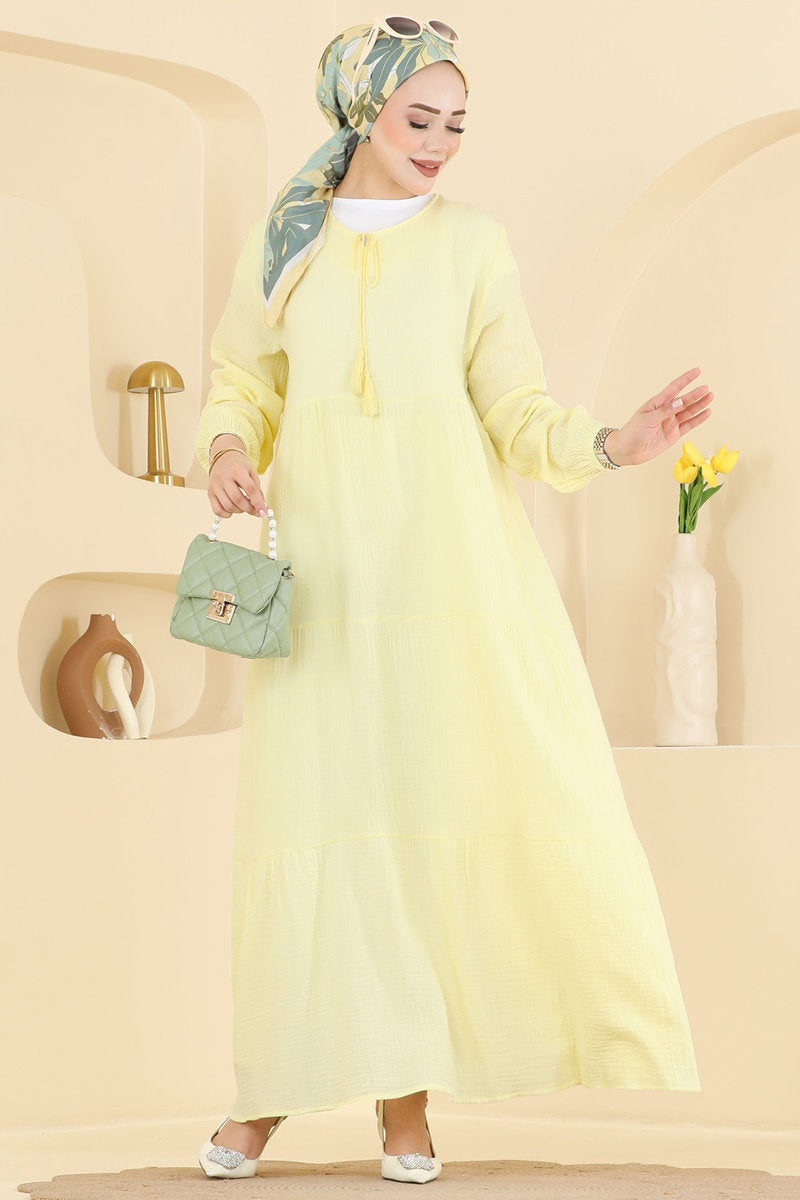 Tassel-Detail Muslin Dress - Yellow