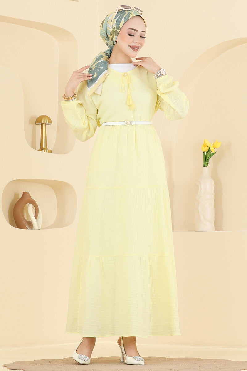 Tassel-Detail Muslin Dress - Yellow