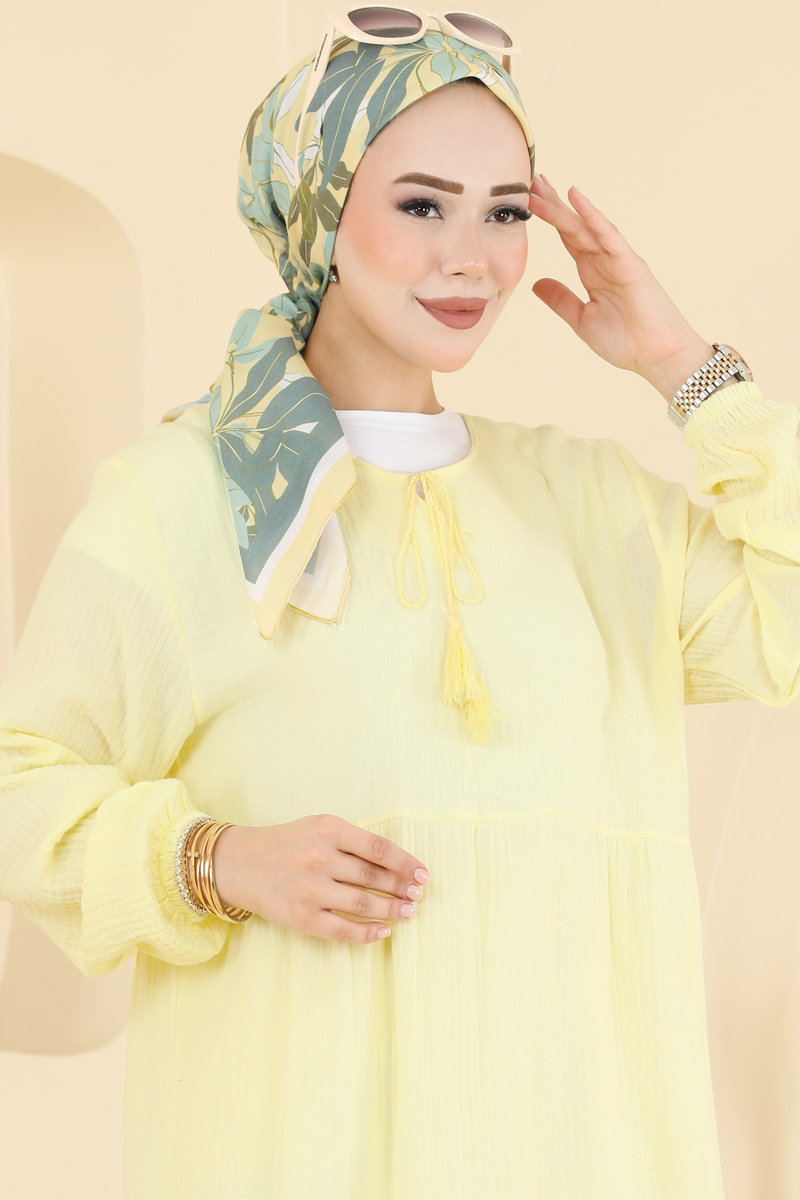 Tassel-Detail Muslin Dress - Yellow