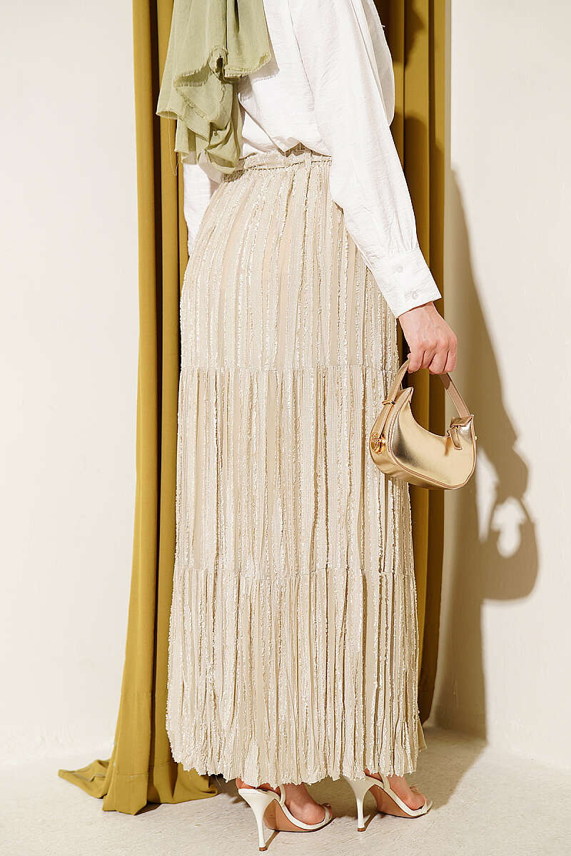 Pleated Skirt with Tassel Detail - Dark Olive