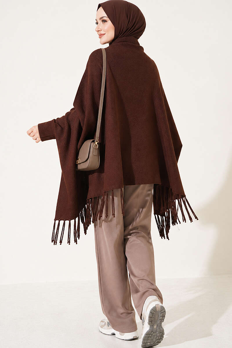 Basic Fringed Shoulder Shawl - Brown
