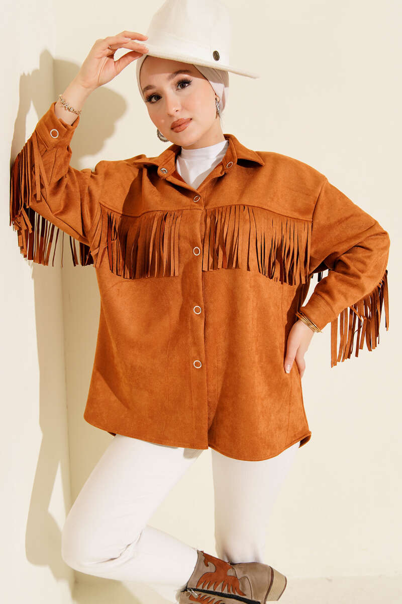 Tasselled Button Suede Jacket - Tan