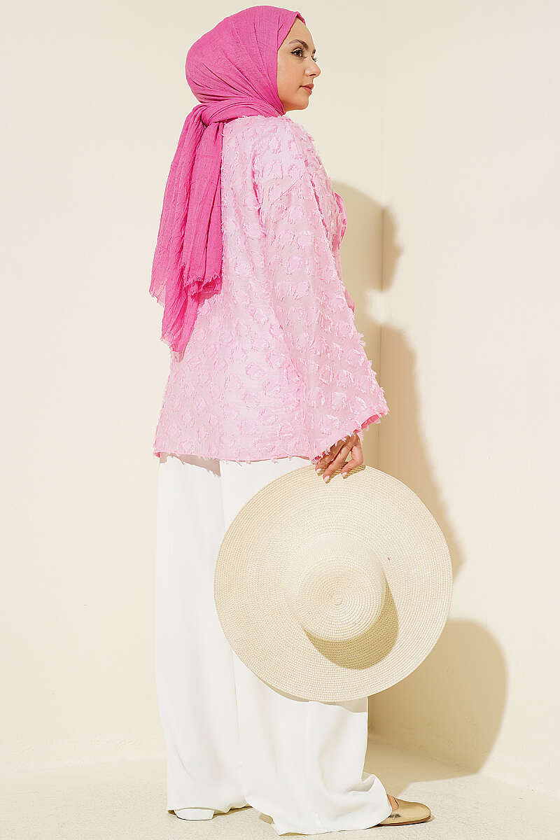Ruffled Kimono with Tassels and Tie - Pink