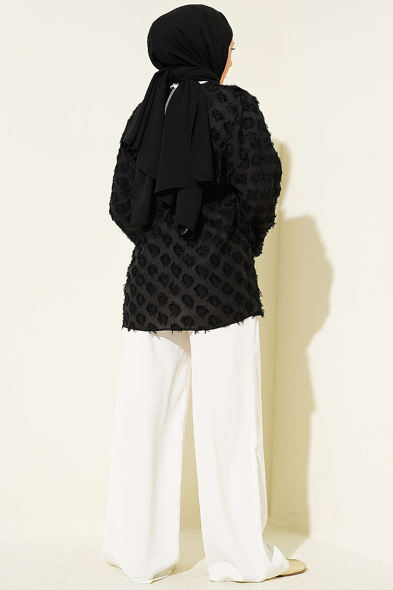 Ruffled Kimono with Tassels and Tie - Black