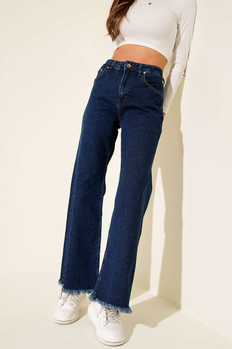 Jeans with Tasselled Hem - Blue