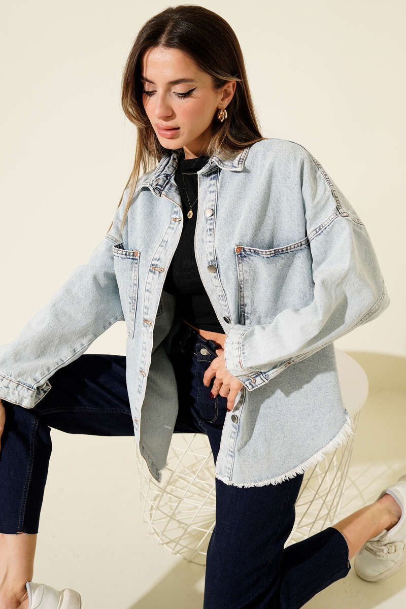 Loose Tasselled Denim Jacket - Light Wash