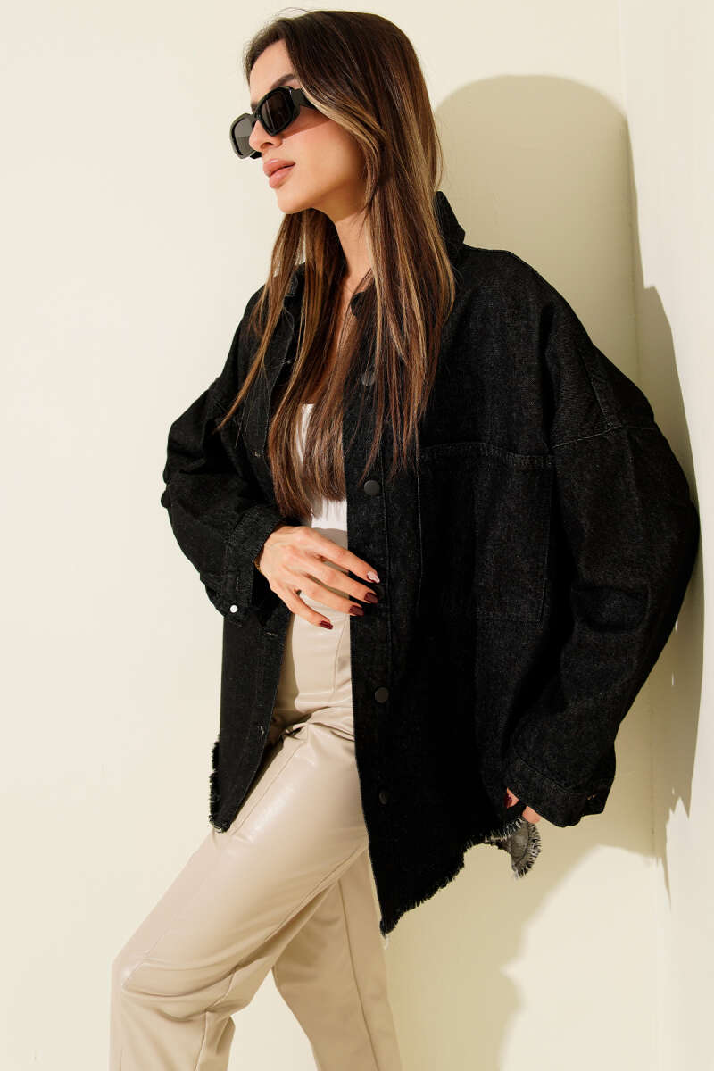 Loose Tasselled Denim Jacket - Black