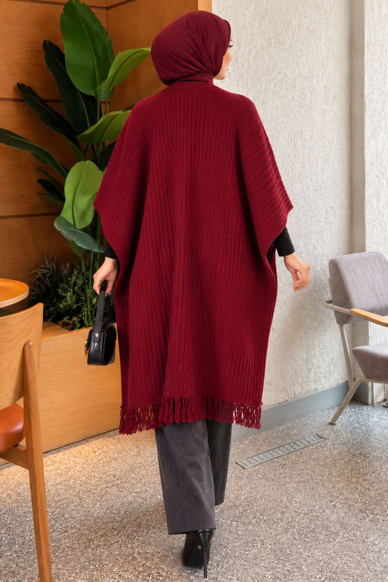 Fringed Knit Shoulder Shawl - Burgundy