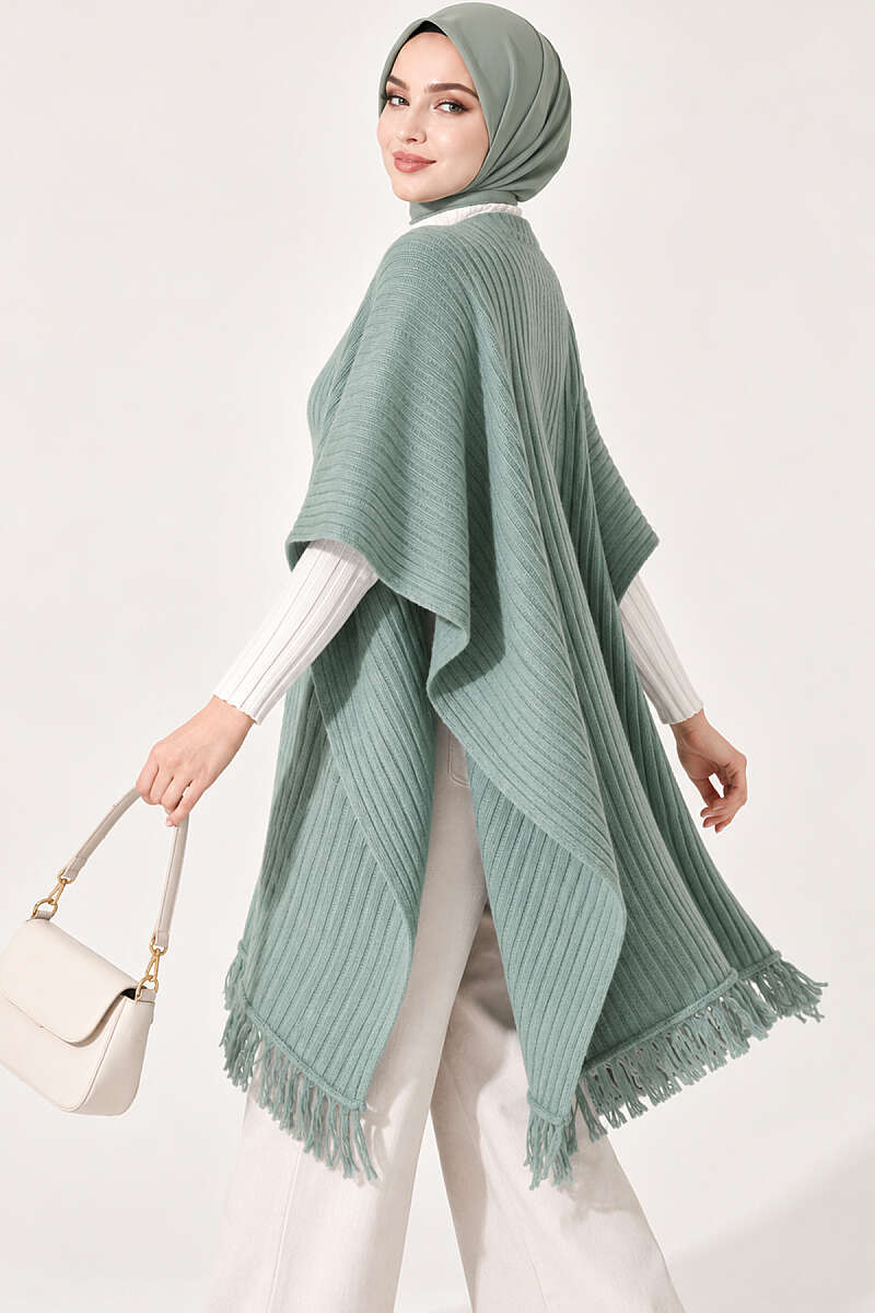 Fringed Knit Shoulder Shawl - Mint