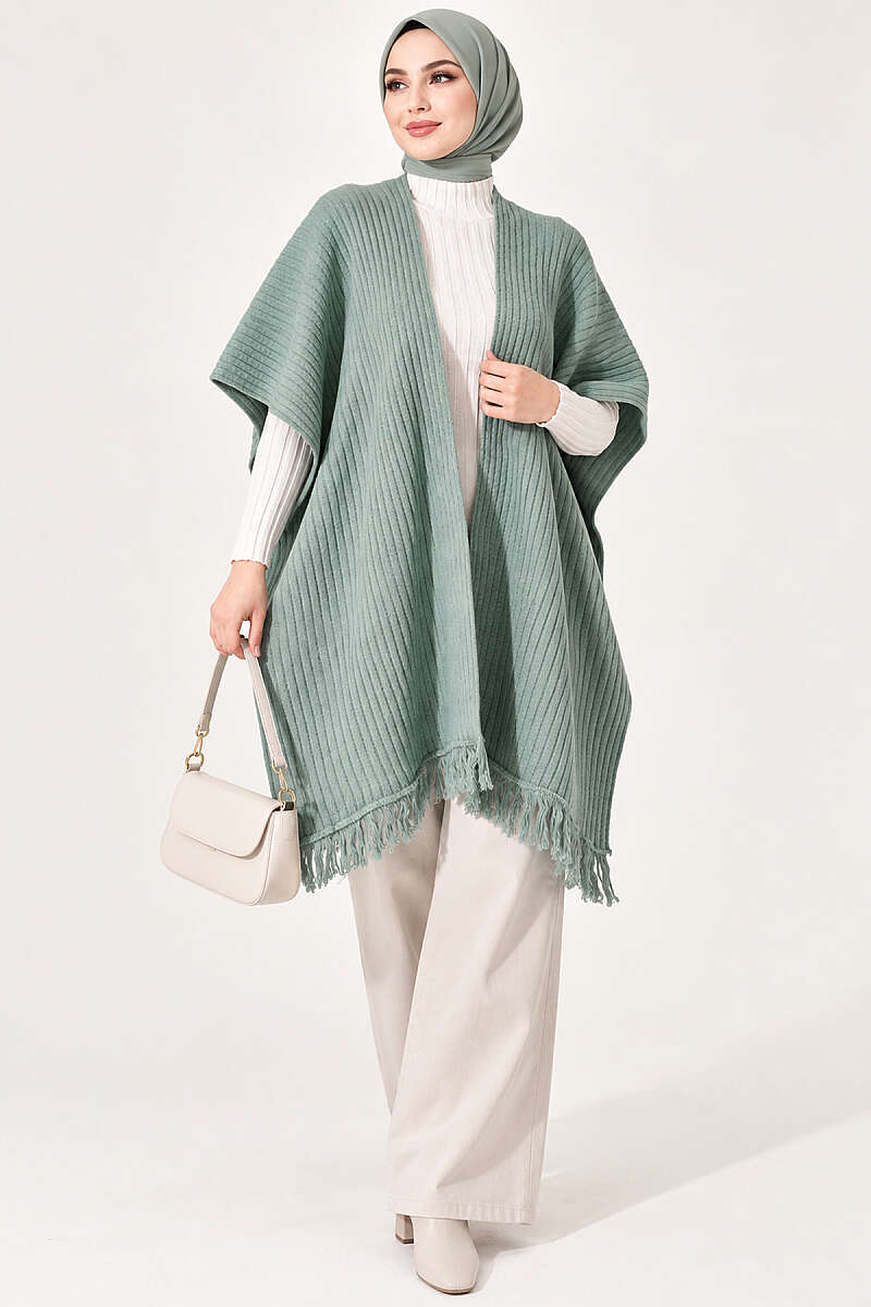 Fringed Knit Shoulder Shawl - Mint