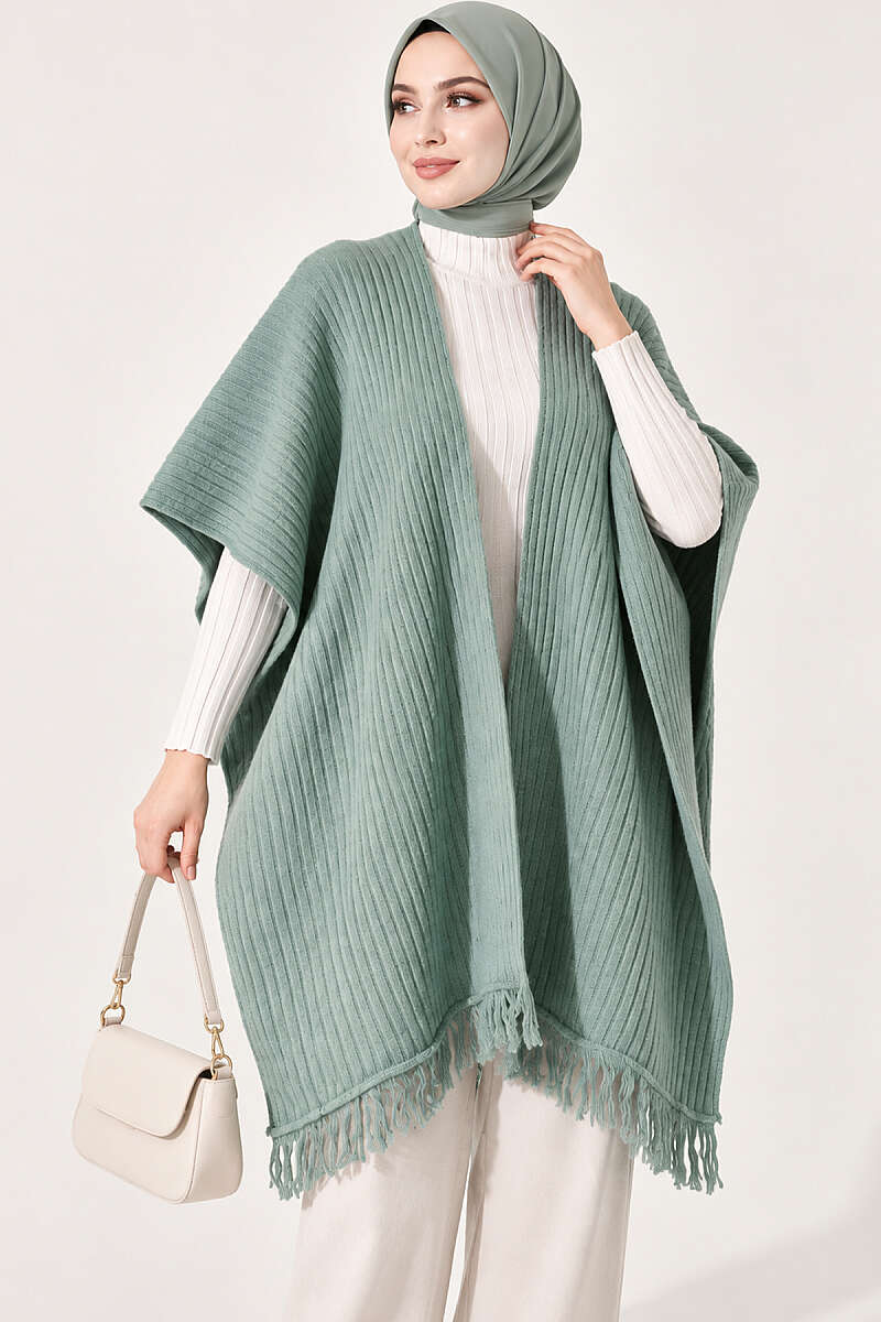 Fringed Knit Shoulder Shawl - Mint