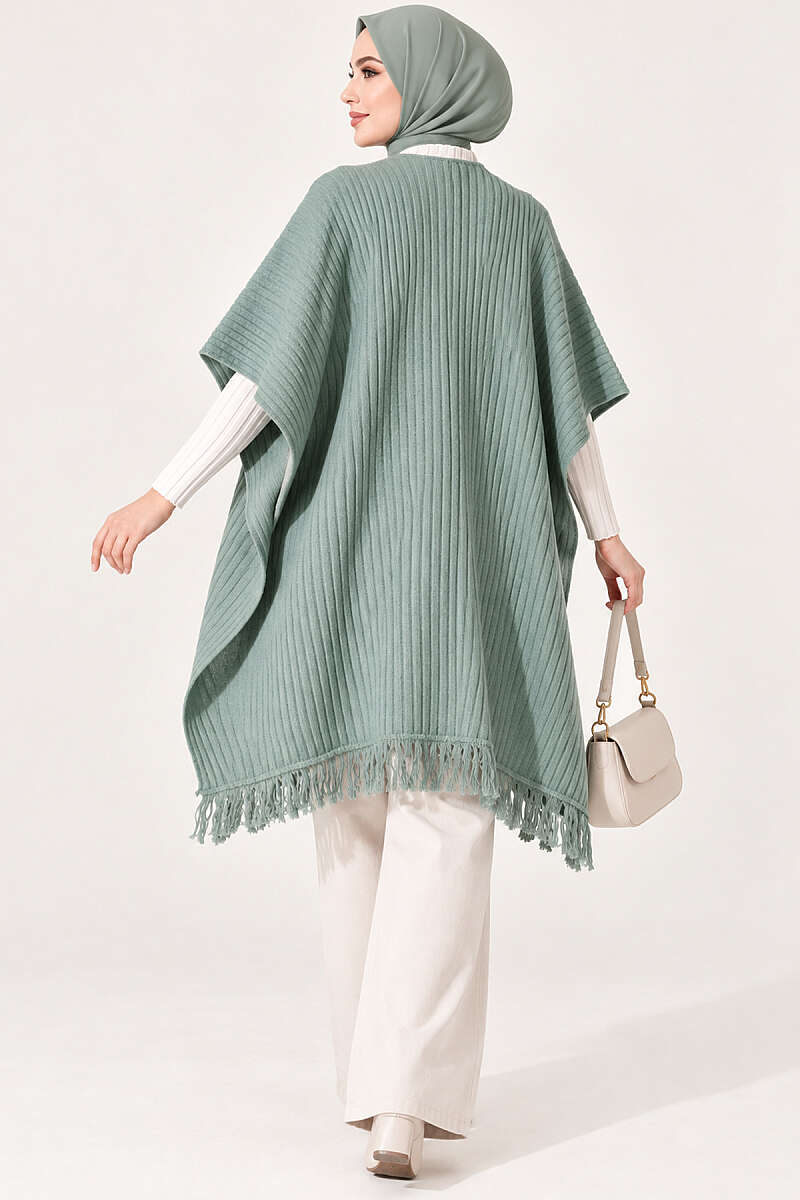 Fringed Knit Shoulder Shawl - Mint