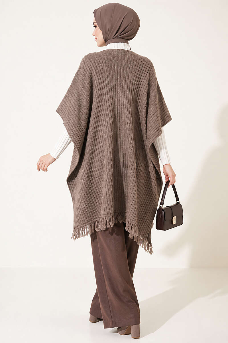 Fringed Knit Shoulder Shawl - Mink