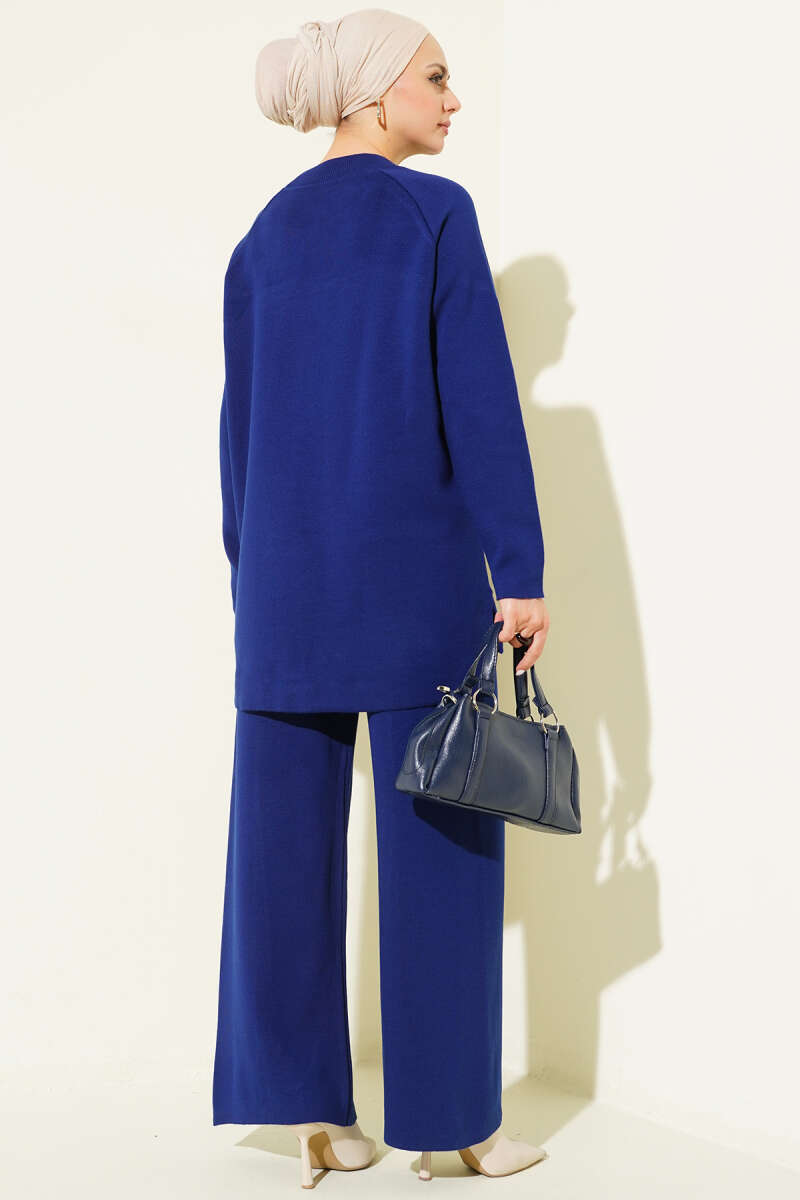 Basic Knit Two-Piece Set with Stitch Detail - Navy