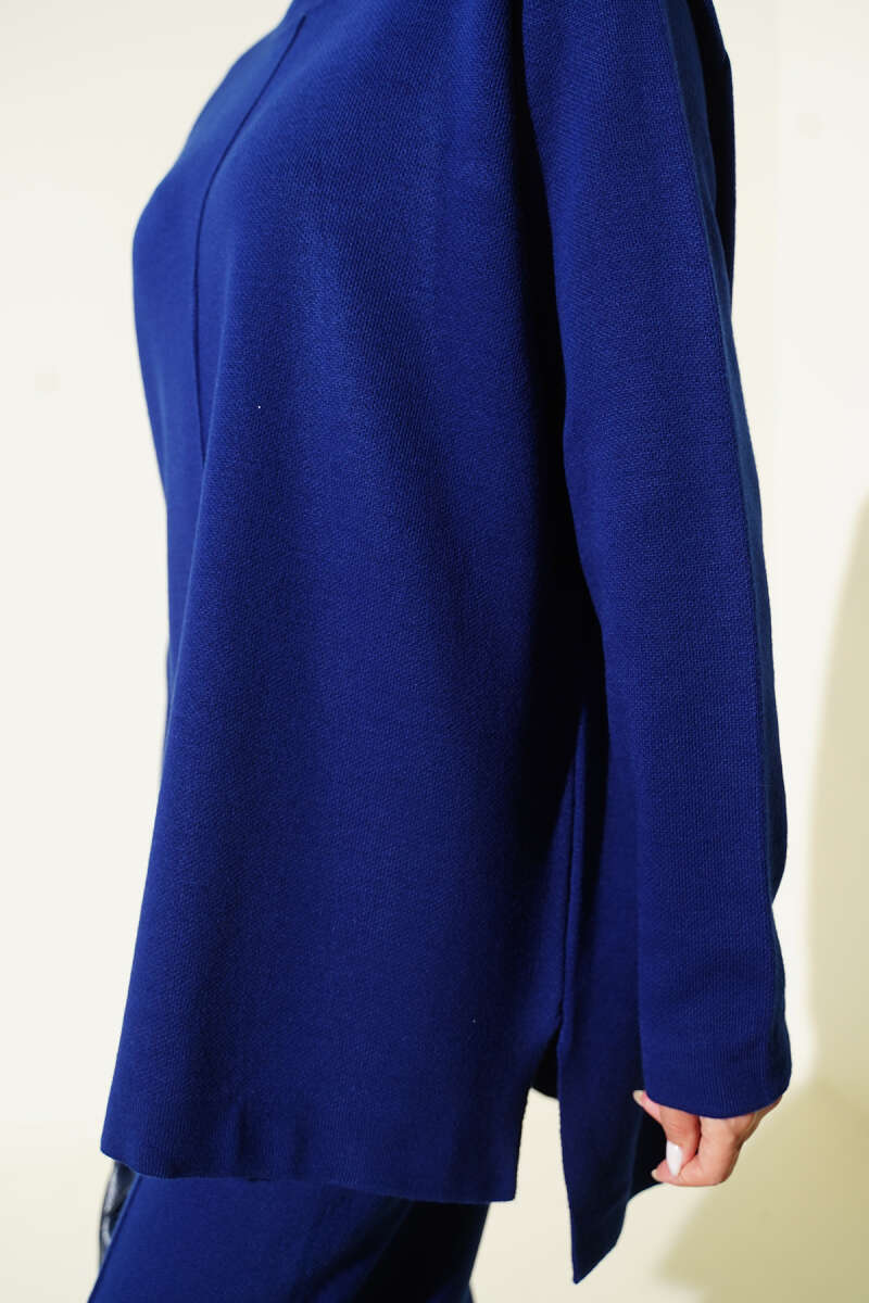 Basic Knit Two-Piece Set with Stitch Detail - Navy