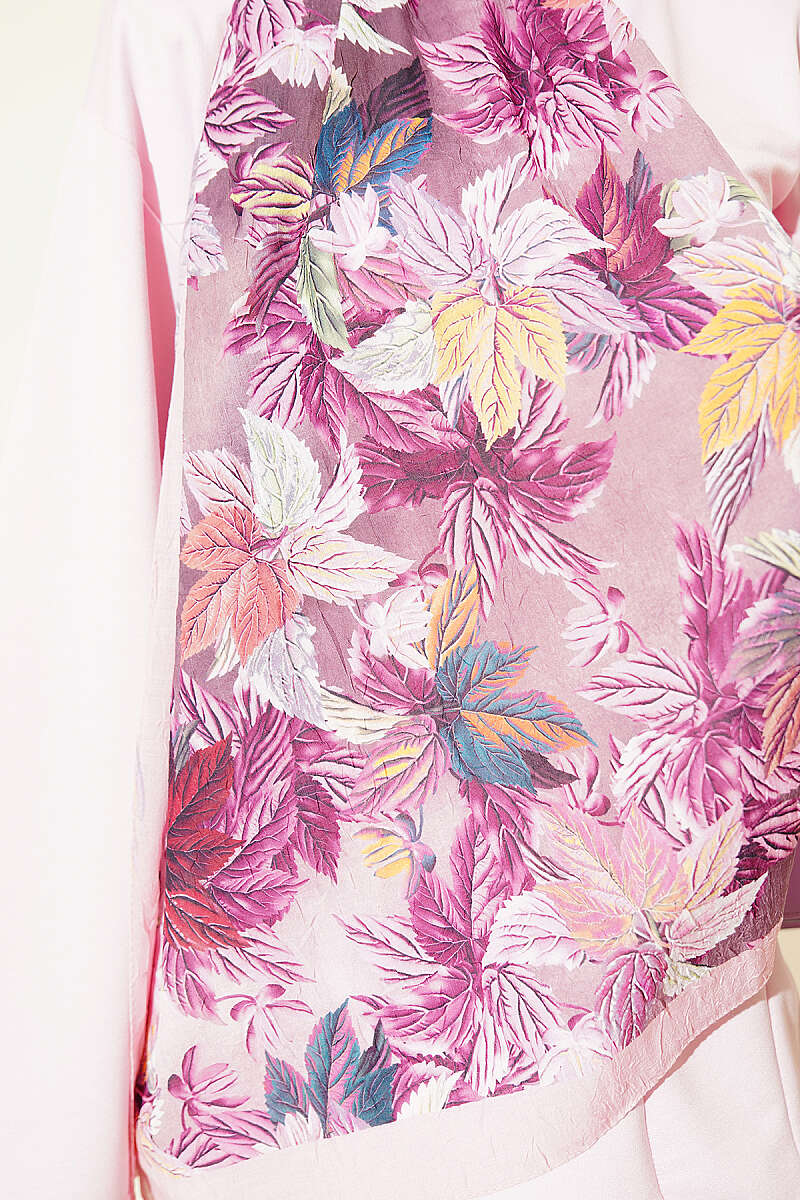Colourful Leaf Print Crinkle Shawl - Pink