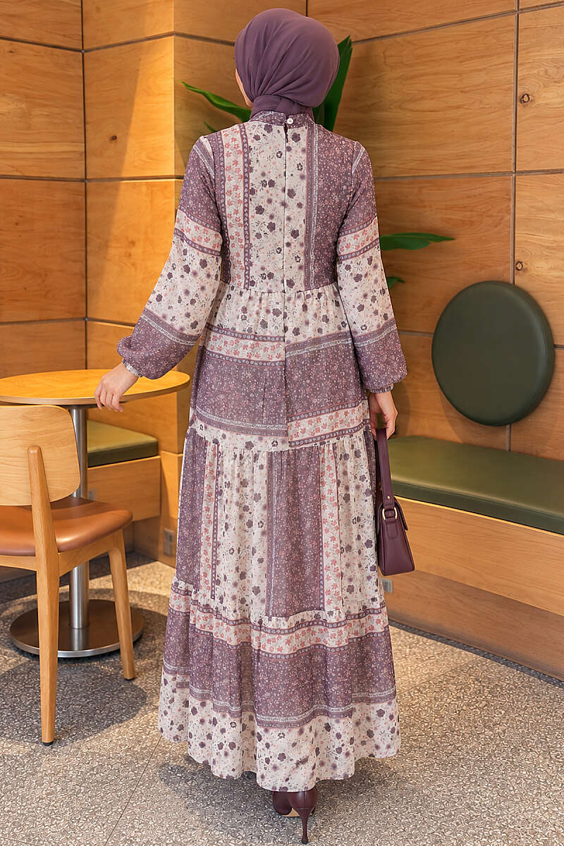 Retro Floral Chiffon Dress - Lilac