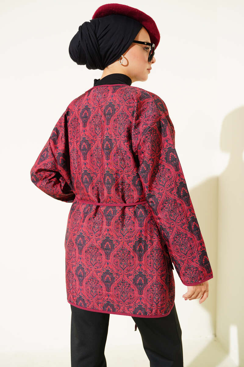 Retro Pattern Quilted Jacket - Burgundy