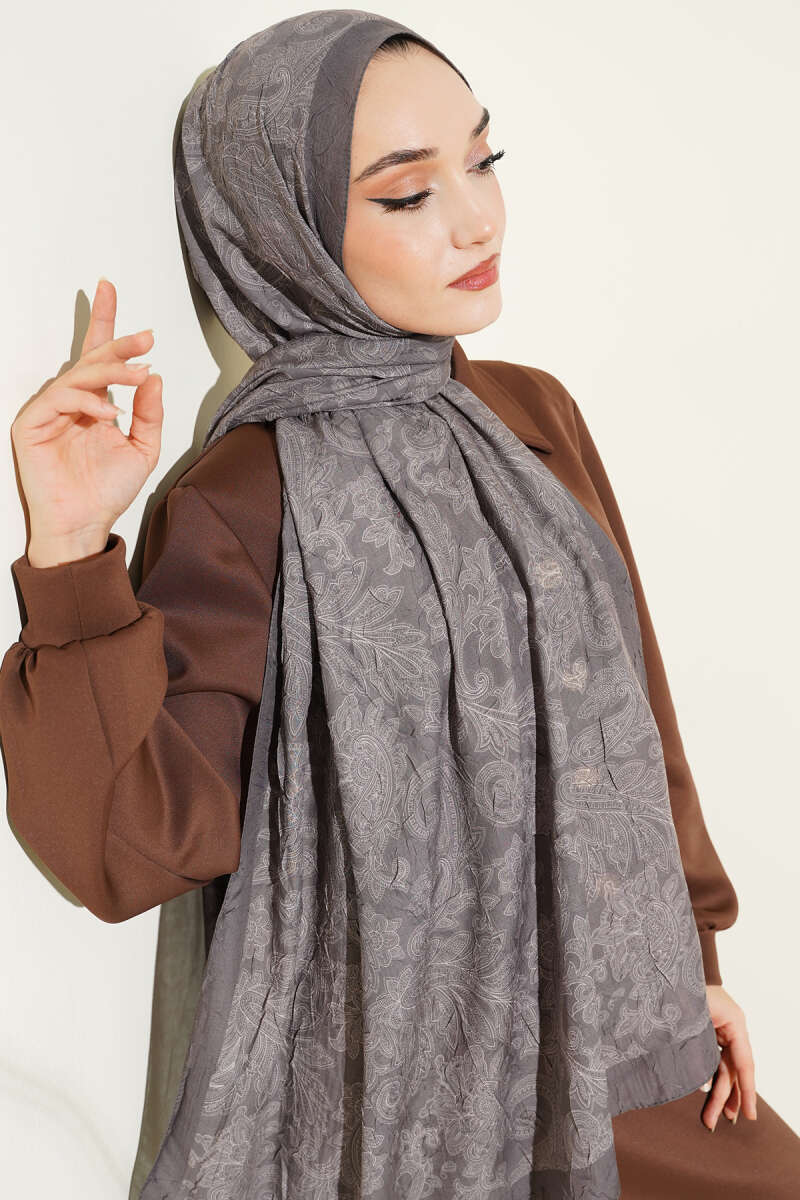 Retro Print Bamboo Crinkle Shawl - Dark Olive