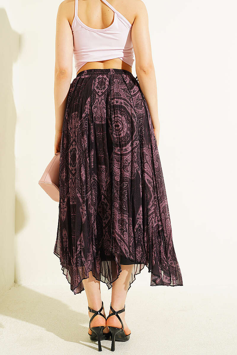Retro Print Chiffon Midi Skirt - Dusty Rose