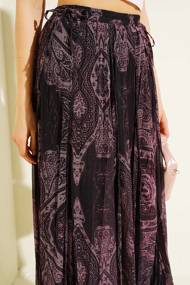 Retro Print Chiffon Midi Skirt - Dusty Rose