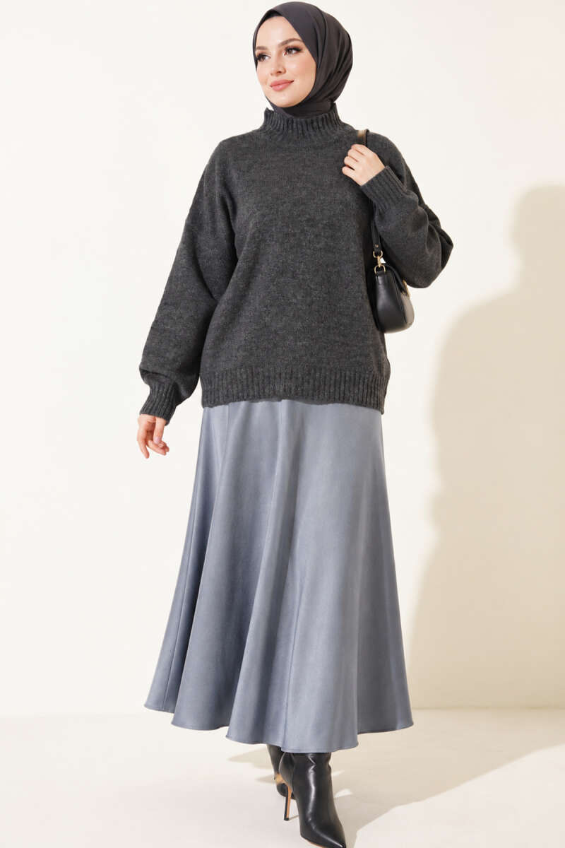 Basic Ribbed Knit Sweater - Charcoal