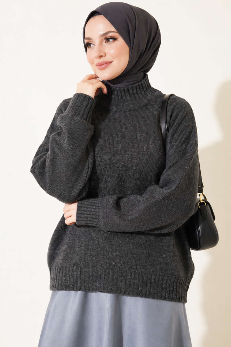 Basic Ribbed Knit Sweater - Charcoal