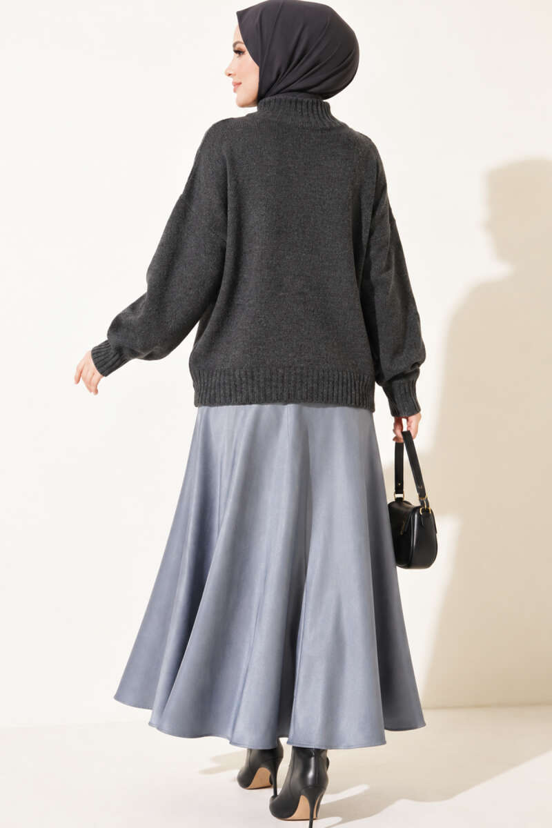 Basic Ribbed Knit Sweater - Charcoal