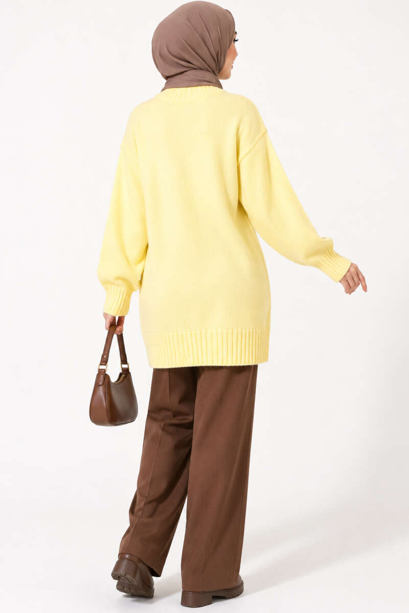 Ribbed Crew-Neck Knit Tunic - Yellow
