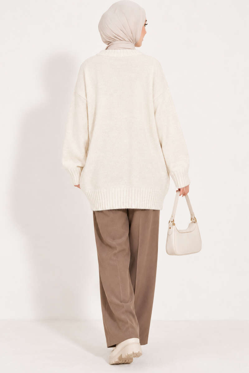 Ribbed Crew-Neck Knit Tunic - Stone