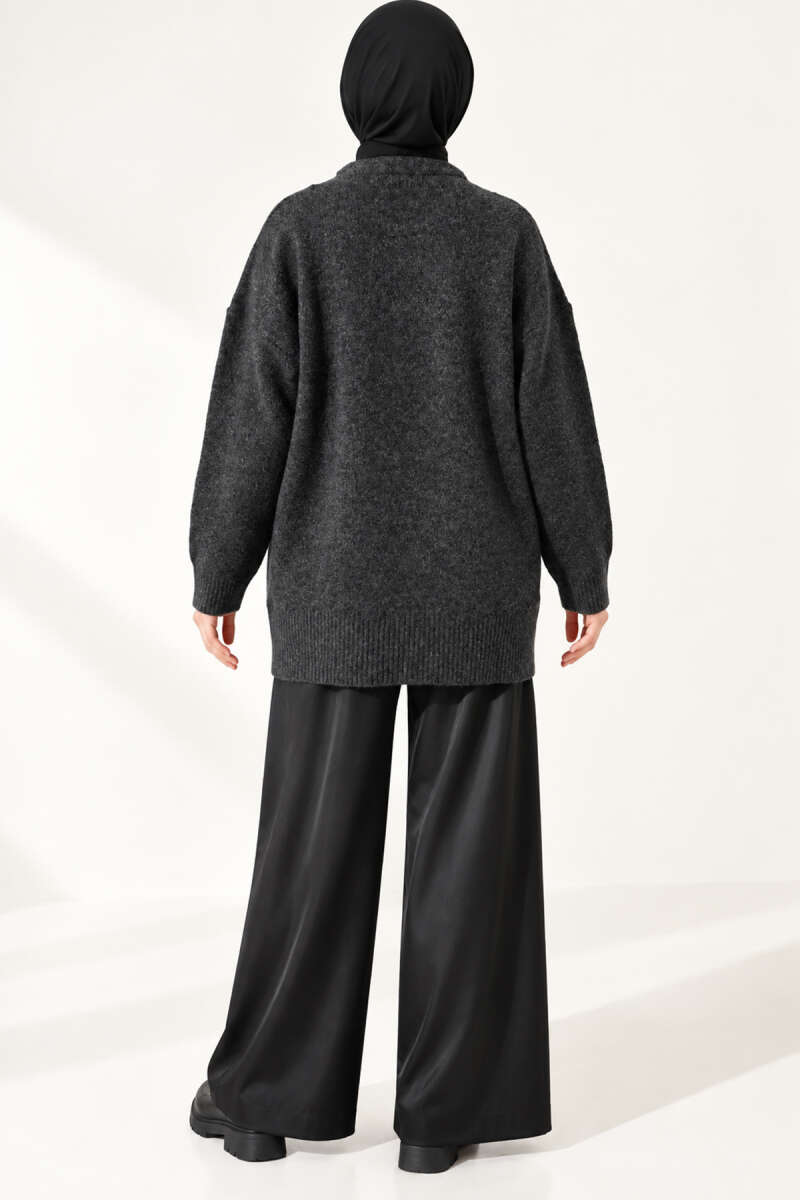 Ribbed Drop-Shoulder Knit Tunic - Charcoal