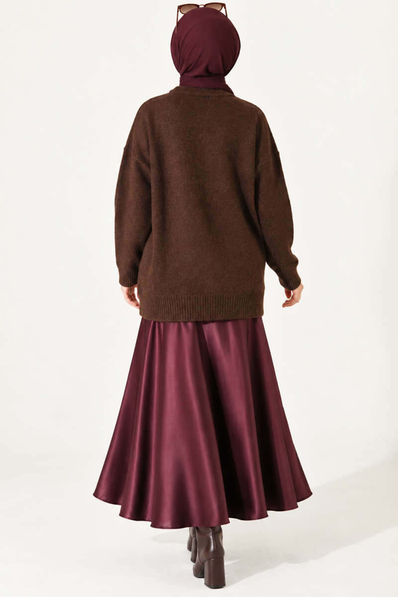 Ribbed Drop-Shoulder Knit Tunic - Brown
