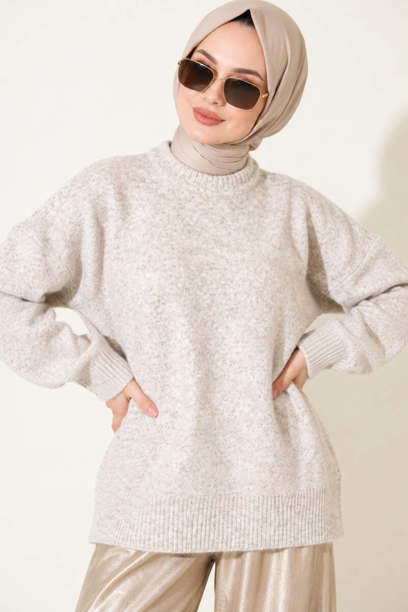 Ribbed Drop-Shoulder Knit Tunic - Stone