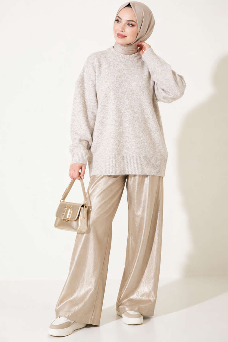 Ribbed Drop-Shoulder Knit Tunic - Stone