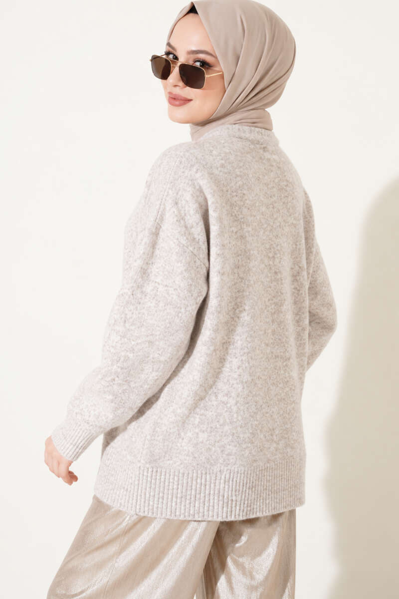 Ribbed Drop-Shoulder Knit Tunic - Stone