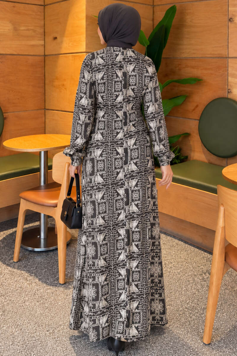 Half-Button Dress with Robe Detail - Smoke Grey