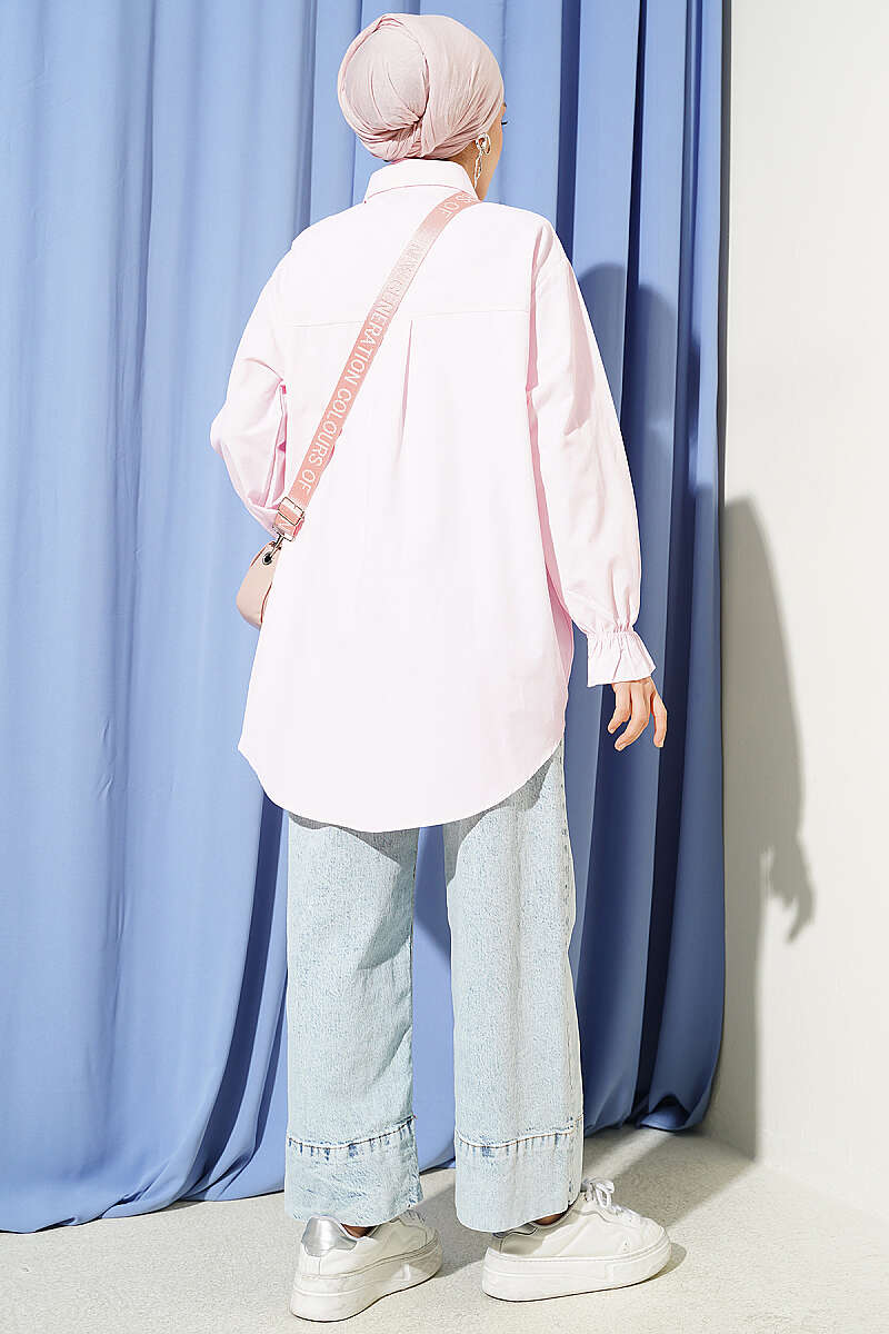 Poplin Shirt with Lace Yoke - Pink