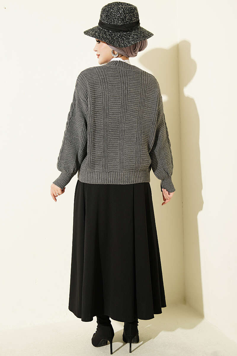 Short Cable-Knit Button Cardigan - Smoke Grey