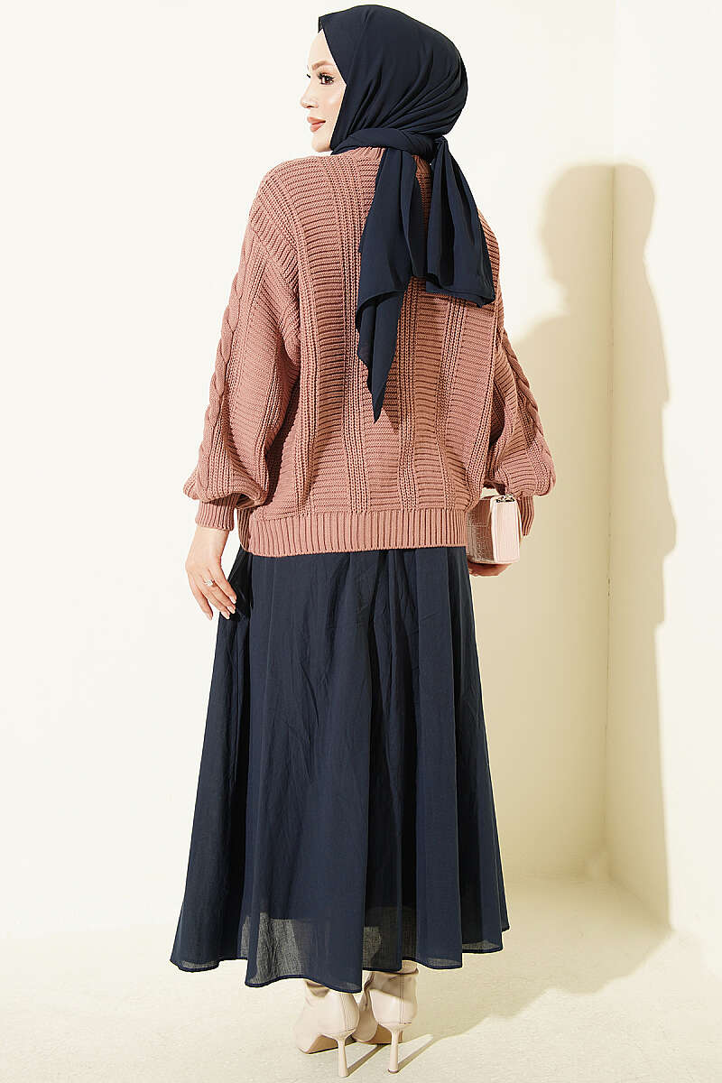 Short Cable-Knit Button Cardigan - Dusty Rose