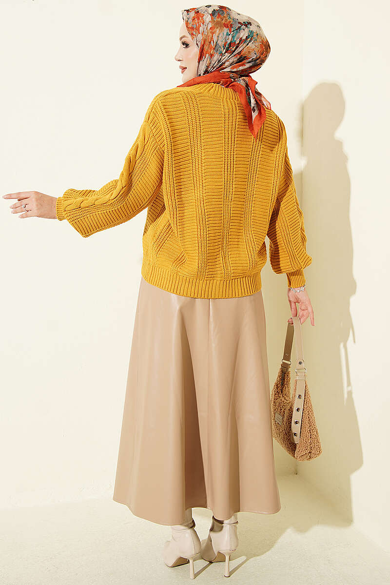 Short Cable-Knit Button Cardigan - Mustard