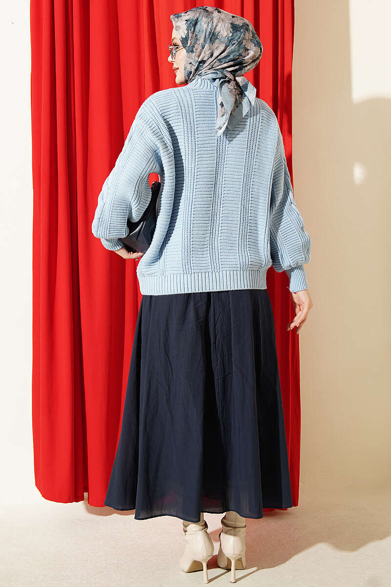 Short Cable-Knit Button Cardigan - Blue