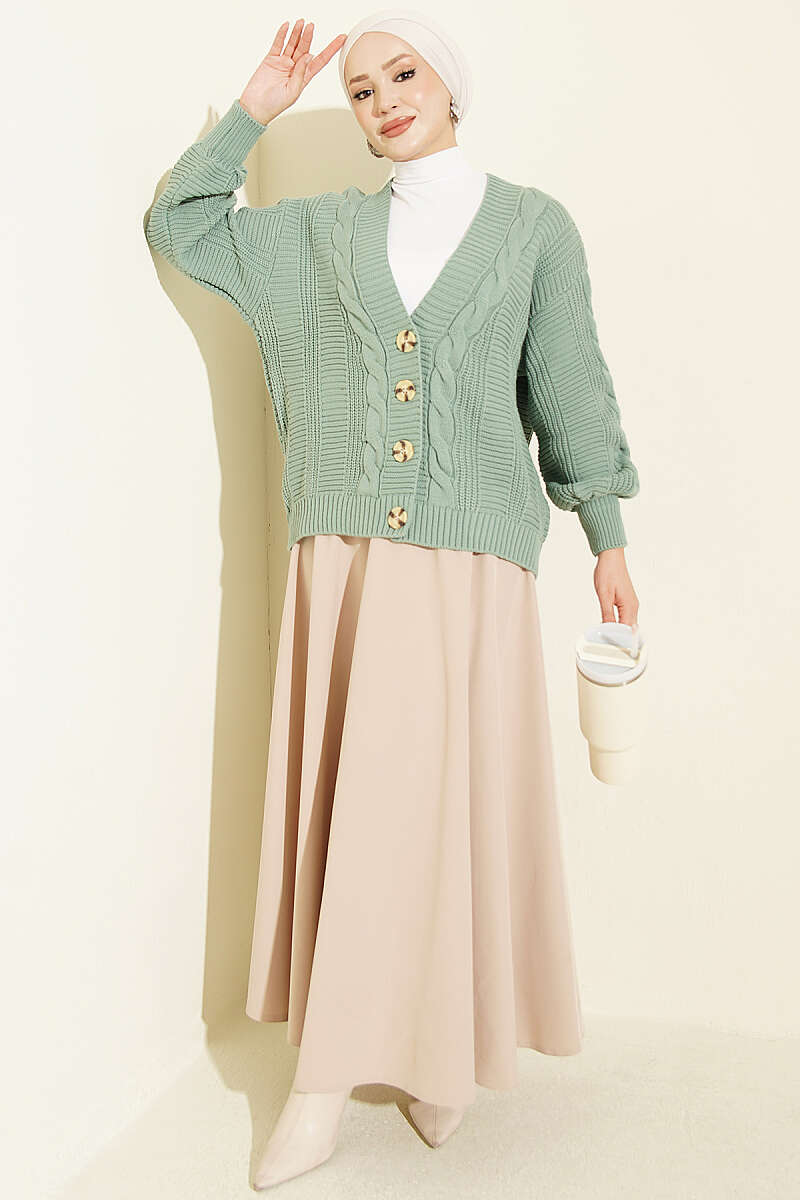 Short Cable-Knit Button Cardigan - Mint