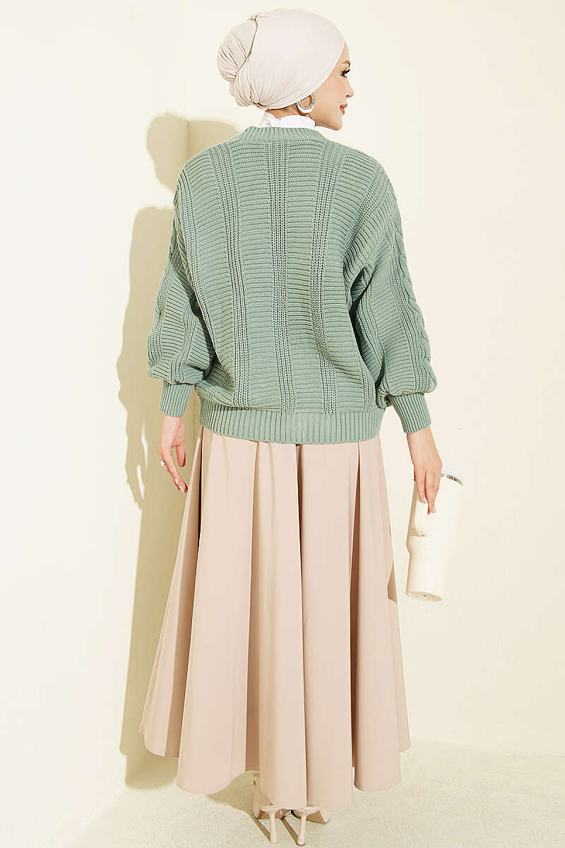 Short Cable-Knit Button Cardigan - Mint
