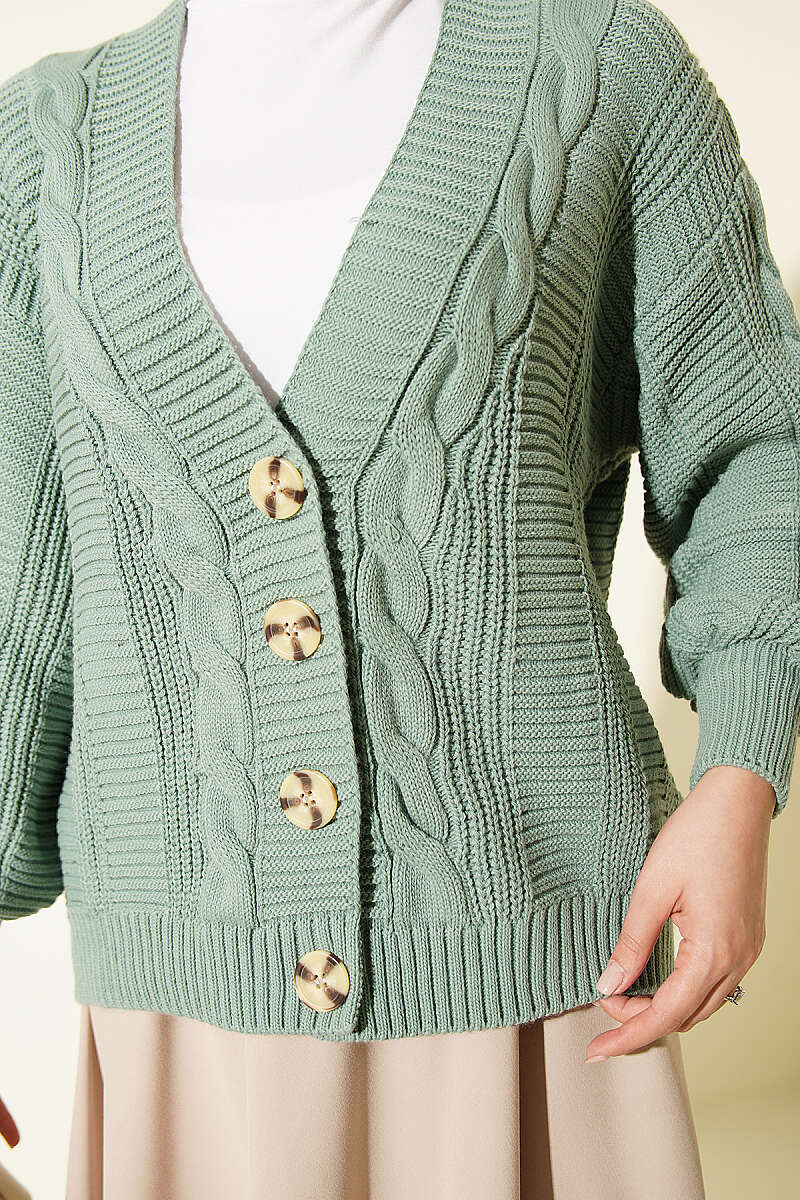 Short Cable-Knit Button Cardigan - Mint