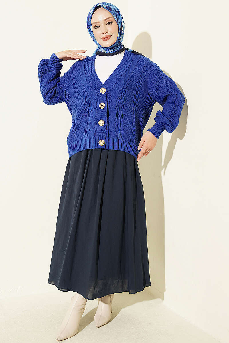 Short Cable-Knit Button Cardigan - Saxe Blue